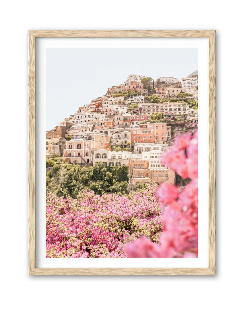 HesenDot Natural OAK Wood Amalfi Coast Framed Wall Art,12x16in Italy Beach Canvas Wall Print Wall Decor for Living Room,Bedroom,Office Gallery Set of 1
