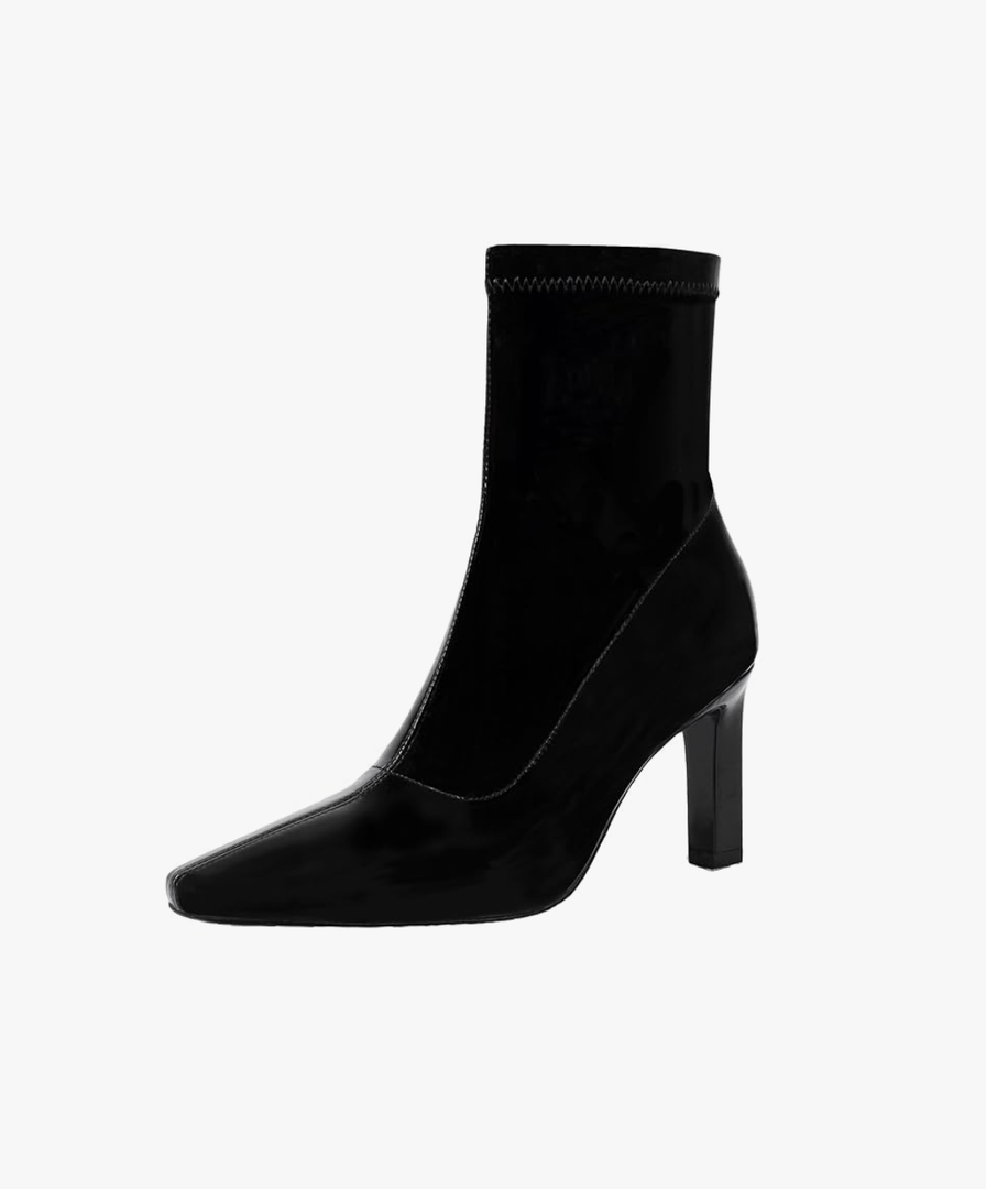 Mofirdast Women's Mid Calf Boots Comfy Square Closed Toe Stiletto High Heel Boot Zipper Short Ankle Booties, Size 7