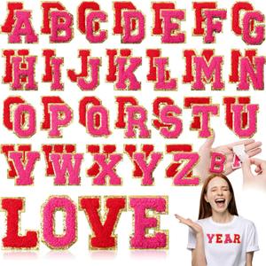 WILLBOND 52 Pcs Chenille Letter Patches A-Z, Self Adhesive Alphabet Patches for Clothes, Bags, Hats DIY, Name Craft & Personalized Best Mom Groovy Wedding Gifts(Red, Rose Red,2.2 Inch)