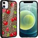 4 x Leopard & Cherry Phone Case for iPhone 13 Cherry Leopard Case Cover TPU Bumper Hard Back Shockproof Phone Case Girly Protective Phone Cover with Pretty Design