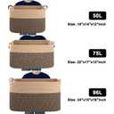 75L Large Cotton Rope Basket, Soft Toy Storage Bin for Nursery & Living Room, Decorative Blanket Basket for Bedroom, Baby-Safe Organizer for Pillows &Laundry, 22''×17''×12'', Brown & Black
