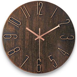 AIRUIFU Wall Clock 12 Inch Non-Ticking Silent Battery Operated Round Wall Clock Modern Simple Style Decor Clock for Home/Office/School/Kitchen/Bedroom/Living Room (Brown) (Brown)