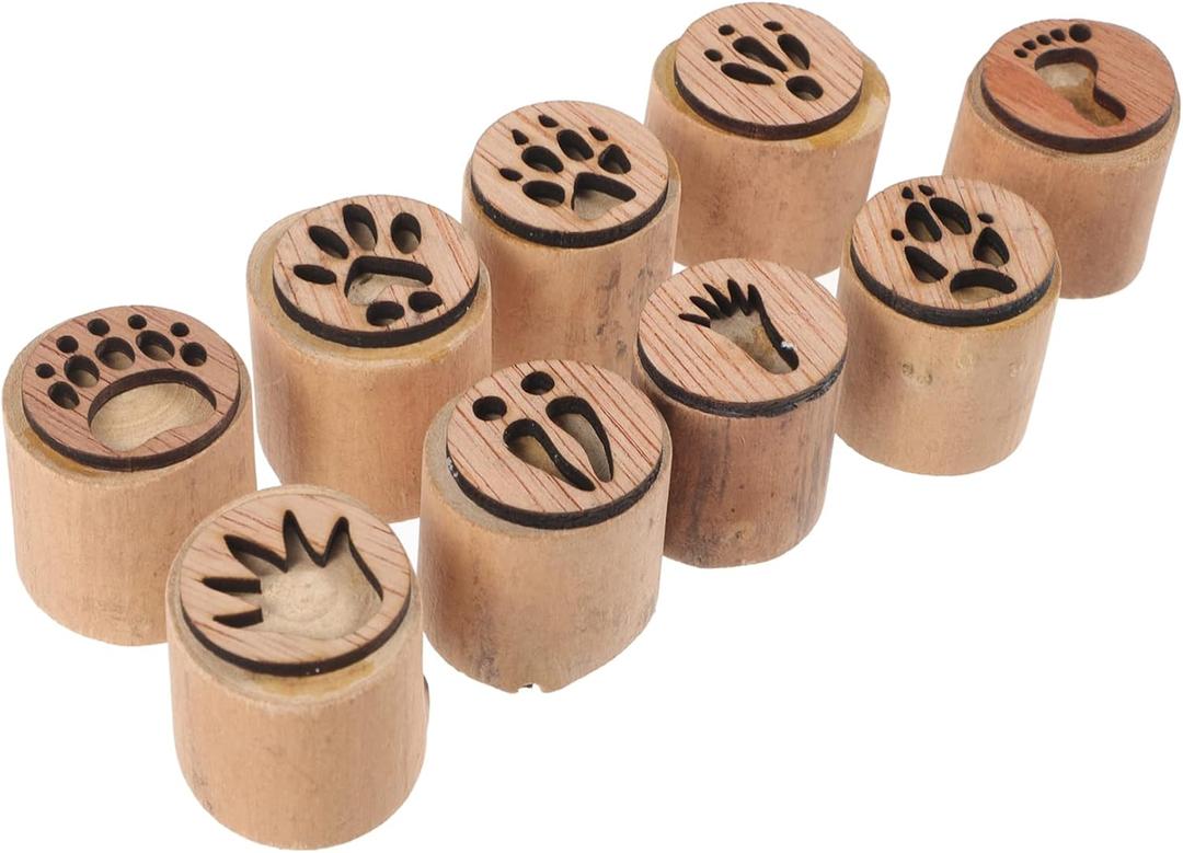 NUOBESTY Round Wooden Paw Print Stamp Set - Decorative Woodland Animal Stamps - Mini Handmade