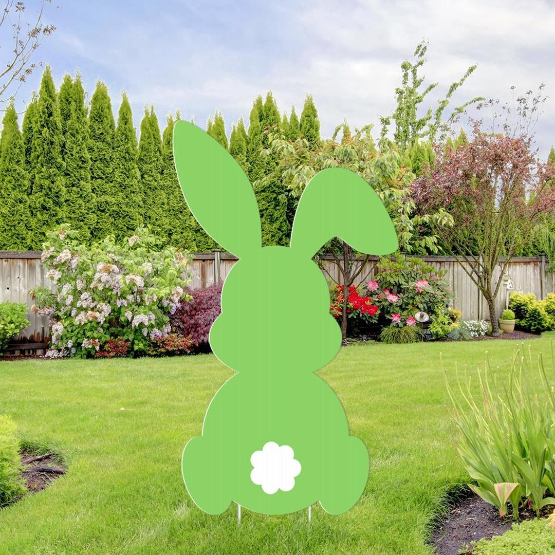 CMUSKO Easter Outdoor Decorations - Large Easter Bunny Yard Signs with Stakes - Green - 31.5 X 11.8 inches