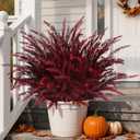 HyeFlora Artificial Fake Outdoor Plants for Fall Decoration, 8PCS Faux Wheat Grass Greenery Shurbs UV Resistant Fake Plant for Planter Home Garden Porch Window Box (Burgundy)