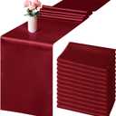 Aneco 12 Pack Satin Table Runner 12 x 108 Inch Burgundy Long Wedding Satin Silk Table Runner for Wedding Banquet Graduations Birthday Party Decoration