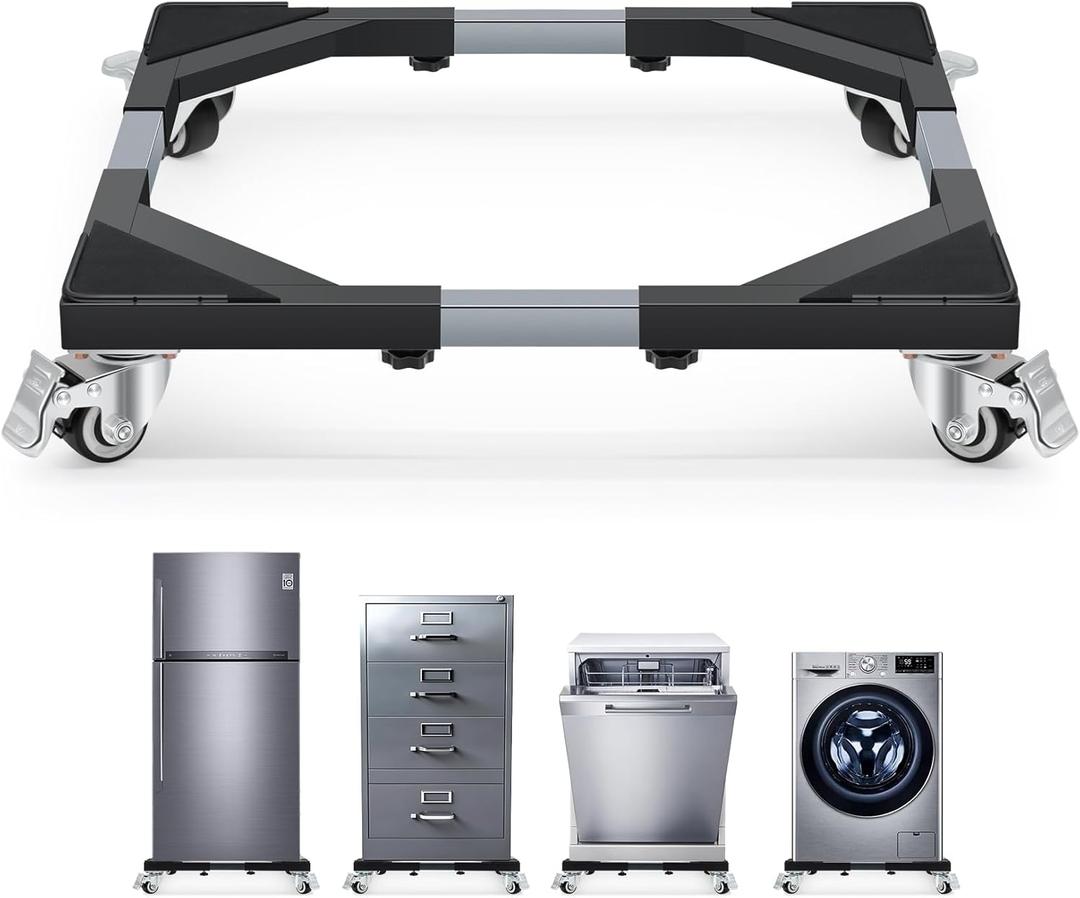 Nefish Upgraded Heavy Duty Washing Machine Dolly with Wheels 21-28 Inch Stainless Steel Appliance Roller 700 Lbs Furniture Cart with Wheel Flat Dollies for Washer and Dyer, Fridge, Cabinet, Boxes (Black)