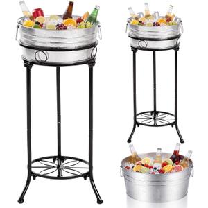 Fumete Galvanized Beverage Tub with Stand Champagne Ice Bucket Stand, 1 Set (EXP 12/31/36)