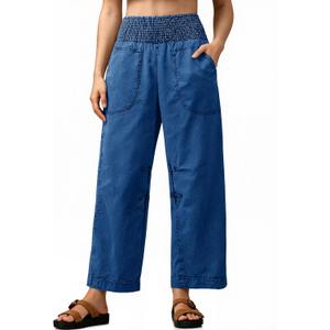 Cicy Bell Womens Smocked Barrel Jeans Casual Trendy High Waisted Baggy Pull On Denim Pants, Size 4