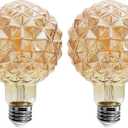 G30 Pineapple Shaped LED Edison Bulbs, 4W Globe Dimmable Big Vintage Decorative Lights 40 Watt Equivalent, 2700K Warm White G95 Amber Glass Crystal Fancy Unique Round Bulb for Light Fixture