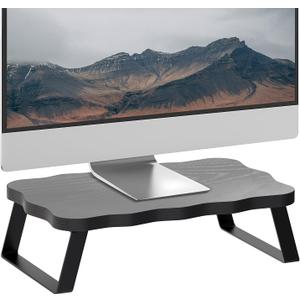 ZORVIDSON Monitor Stand Riser, Wooden Computer Stand for Desk, Wood and Steel Multi-Purpose Desktop Storage Laptop Riser Desk Shelf for Computer, Laptop, PC, Printer, 15.75 x 9.45 x 3.94 Inch Length (Black/1 Pack)