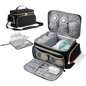 PHOEBUS BABY Breast Pump Bag Compatible with Spectra S1 and S2, Large Insulated Storage with Waterproof Mat, Travel & Work Portable Pump Carrying Case for Pumping Accessories, Black