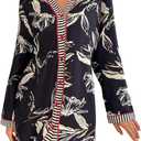 WDIRARA Women's Floral Graphic Nightgowns Button Down Long Sleeve V Neck Nightshirts Sleepwear (S)