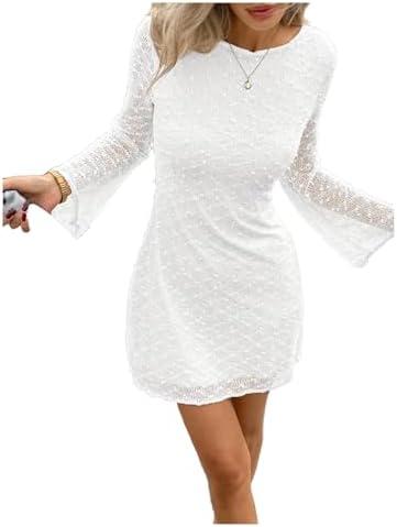 Floerns Women's Mesh Long Sleeve Mini Dress Crew Neck Graduation Party Bodycon Dress Size L