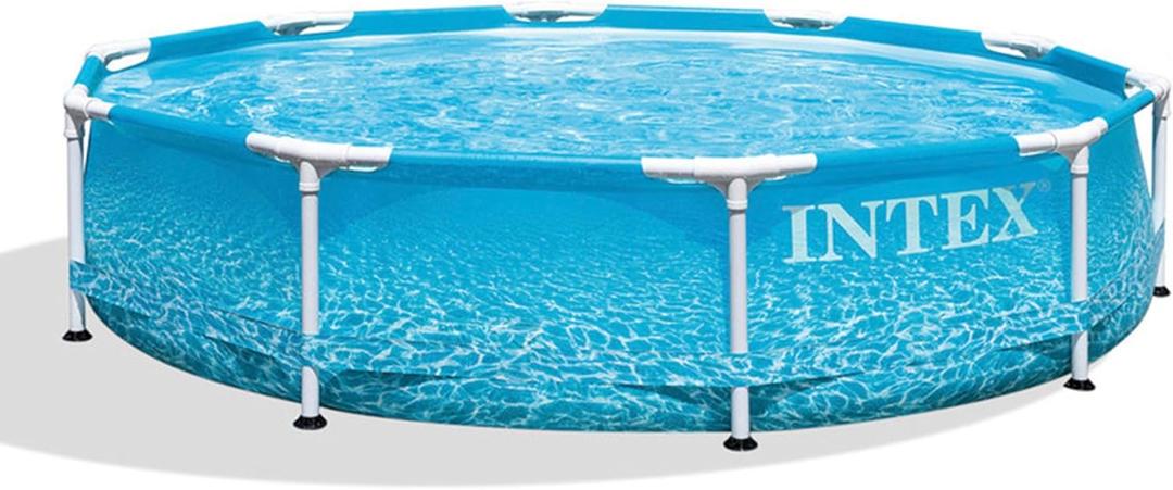 Intex 28206EH Large Round Above Ground Swimming Pool with Reinforced Sidewalls and Metal Frame for Backyard or Outdoor Use, 10 Foot by 30 Inch