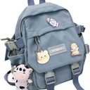 Cute Mini Backpack with Cute Pin Accessories Plush Pendant Small backpack Aesthetic Mini Backpack for School(Blue-2)