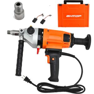 BHTOP Diamond Core Drilling Machine, 4 inch Handheld Wet Concrete Core Drill Rig, 1350/2350RPM Two Speed & 1-1/4" Thread & 2 Bubble Levels, 3-4" Drilling Diameter for Concrete Brick Block Stone