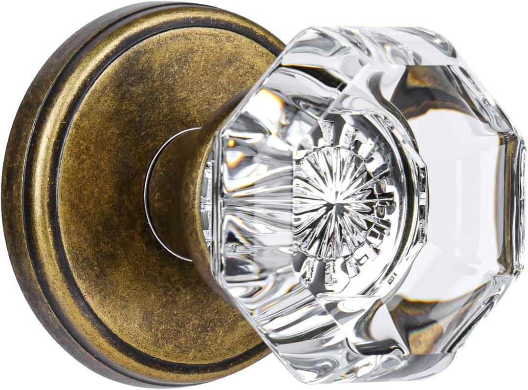 Crystal Door Knobs Interior, Vintage Passage Glass Antique Brass Door Knobs Octagon for Hall Closet