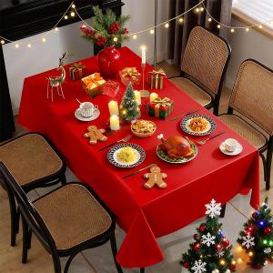 SASTYBALE Red Vinyl Tablecloth with Flannel Backing, Waterproof PVC Tablecloths for Rectangle Tables, Plastic Wipeable Table Cloths for Daily, Holiday and Party Dinner(60 x 102 Inch)