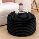 Asuprui Pouf Ottoman Unstuffed Ottoman Foot Rest Floor Pouf 20x20x12 Inches Round Bean Bag Chair Foldable Floor Chair Storage for Living Room Bedroom Black Stripe (Black Pouf Cover No Filler)