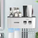 Toothbrush Holders Wall Mounted, Toothbrush Holder with Automatic Toothpaste Dispensers, 6 Brush Slots, 2 Magnetic Cups,1 Cosmetic Drawer Organizer and 1 Large Storage Tray