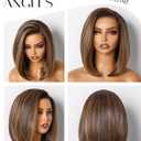 GORGIUS Brown Highlight Bob Lace Front Wig Glueless Straight Short Wigs Upgrade with Human-Hair-Like Sythetic Hair Pre Cut Pre Plucked Side Part Hairline 12 Inch