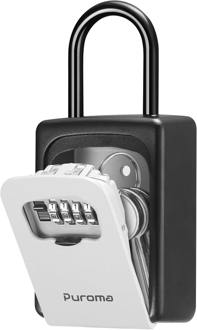 Puroma Lock Box, Large Key Lock Box Resettable Combination Code Lockbox, Portable Wall Mount Lockbox Waterproof Security Safe Box for Outside Outdoor Home Office Door Handle House Key, Gray (1 Pack) (Grey)