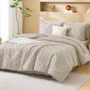 Litanika Oversized King Comforter Set with Sheets 120x120, 7 Pieces Super King Bed in a Bag Boho Tufted Bedding Comforter Sets Oatmeal