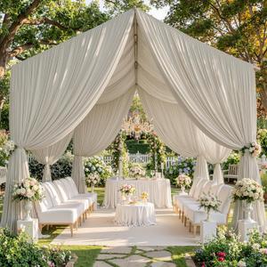 10 Panels 5x20ft Beige Ceiling Drapes for Wedding Parties, Wrinkle Free Off White Thick Polyester 20ft Extra Long Wedding Draping Arch Drapery for Birthday Party Canopy Tent Decor, 720"W x 240"L
