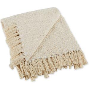 DII Modern Zig Zag Throw Blanket Woven Cotton, Hand-Knotted 2.5" Fringe, 50x60, Natural