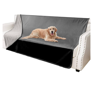 Waterproof Dog Blankets, Washable Pee Proof Pet Blanket for Couch, Soft Reversible Puppy Throw Furniture Protector Cover for Bed Sofa-68"x82",Black+Lightgrey