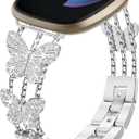 Bling Band, Compatible for Fitbit Versa 2/1/Lite/SE, 22mm Diamond Butterfly Stylish Women Strap Replacement for Fitbit Versa Smartwatch