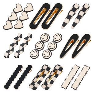 Gingbiss 18 Pcs Hair Clips for Women Girls, Black White Checker Cute Hair Barrettes with Storage Box, No Bend Korean Styling Minimalist Hair Accessories, Gift for Women Girls