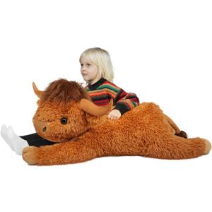 38.5 Inch Brown Giant Highland Cow Plush Stuffed Animal - Large Cow Pillow Gift for Kids and Adults, Couch & Bed Decor