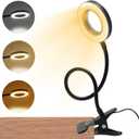 5X Magnifying Glass with Light, 3 Color Modes LED Lighted Desk Lamp, USB Powered Magnifier Lamp with Metal Clamp, Flexible Gooseneck Magnifier for Bed Work Crafts DIY Repair(Black)