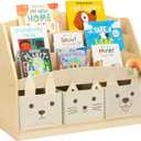 OOOK Kids Wooden Bookshelf with 3 Storage Box, 3-Tier Montessori Bookshelf | Kid Reachable Height, Wooden Front Facing Bookshelves for Kidsroom, Classroom, Playroom, Nursery, Large