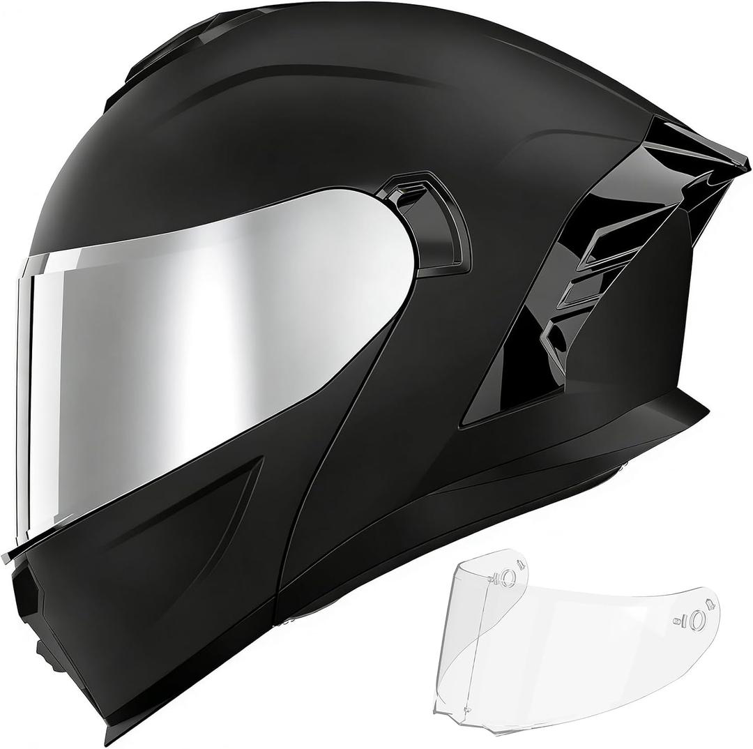 Motorcycle Helmets,Dual Visor Flip up Modular Full Face Helmet(XXL)