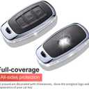 for Hyunda Key Fob Cover with Keychain, Black Genuine Leather Crystal Key Case Protection Shell Compatible with 2022 2021 2020 Hyunda Sonata Santa fe Tucson Keyless Entry 5 Buttons Smart Key