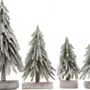 4pcs Mini Christmas Tree Small Separate Spray Snow Christmas Tree with Wooden Bases for Tabletop Winter Village Holiday Decorations