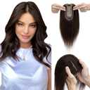Elailite Hair Toppers for Women Real Human Hair Topper Thinning Thin 5.1"x2.8" Silk Base Clip in Remy Hairpieces 12 Inch Dark Brown