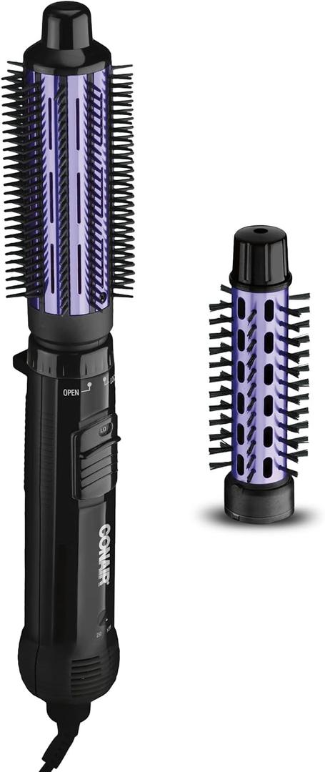 Conair 2-in-1 Hot Air Curling Combo, Includes 1.5-inch Curl Brush and 1-inch Aluminum Bristle Brush (Black / Purple)