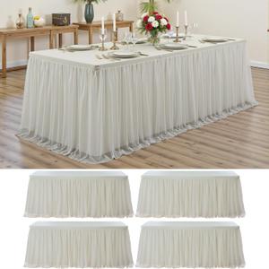 Ivory Tulle Tablecloth for 6 Ft Rectangle Tables 4-Pack, Ideal for Weddings
