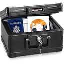 Honeywell Safes & Door Locks - Small Safe Box Chest for Home - Fireproof Safe Holds #10 Envelopes, USB Flash - Strong ABS Plastic - Document, Money Safe with Key Lock System - 0.15 CU, Black - 1101