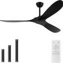 60'' Outdoor Ceiling Fan without Light,Large Airflow with 3 Solid Wood Blades,Black Ceiling Fan with DC Reversible and Silent Motor for Porch,Living Room,Garage.