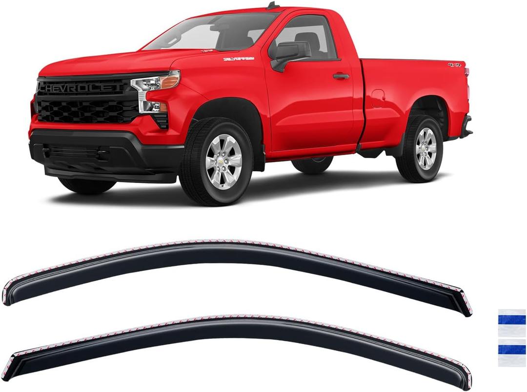 in-Channel Rain Guards for 2019-2025 Chevy Silverado & GMC Sierra 1500 Standard Cab, Window Visor Shields Vent Deflector Shade Wind Dark Smoke for 2020-2025 Silverado/Sierra 2500 HD 3500 HD, 2PCS