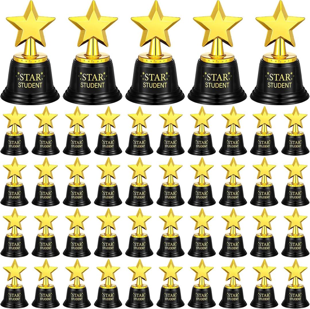 Ecation 45/30 Pcs 5 Inch Star Student Trophies Award Gold Plastic Star Trophy Bulk Teacher Recognition Award Education Reward for School Classroom Kids Student of The Month Supplies
