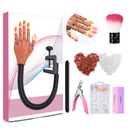 LIONVISON Practice Hand for Acrylic Nails, Flexible Nail Practice Hands Training Kits, Fake Manikin Hands for Nails Practice, Movable Nail Mannequin Hand with 300PCS Nail Tips, File, Brush and Clipper