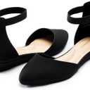 Women Flat Shoes with Ankle Strap, Low Wedge Heel Flats for Women, Comfortable Pointed Toe Dress Shoes for Work Business Wedding (10, Black Nubuck)