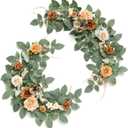 Ling's moment 2Pack 2ft Artificial Flowers Garland Brown & Peach Lantern Flower Centerpieces Wedding Aisle Decor Chair Flowers Rust Arch Floral for Pew Signs DIY Table Wall Window Cake Decoration (Brn-burnt Orange & Peach)