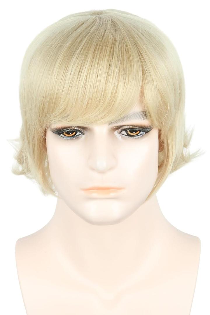 Men's Short Blonde Wig with Bangs Natural Synthetic Hair for Daily Wear & Cosplay Wig